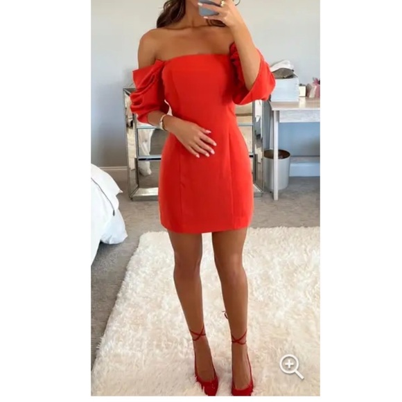 BOSKEMPER Off the Shoulder Square Neckline Mini Dress XS Red - Picture 8 of 8